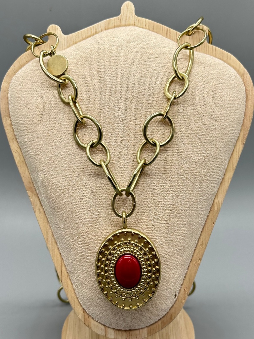 Chico's Gold Tone Oval Reversible Cabachon Statement Necklace 39" Jewelry